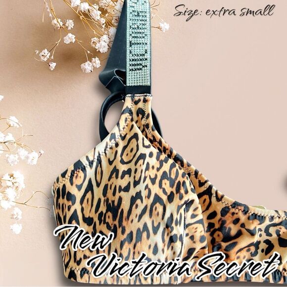 NWOt Victoria's Secret Animal Print Rhinestone padded Bikini Top - XS - Picture 3 of 6